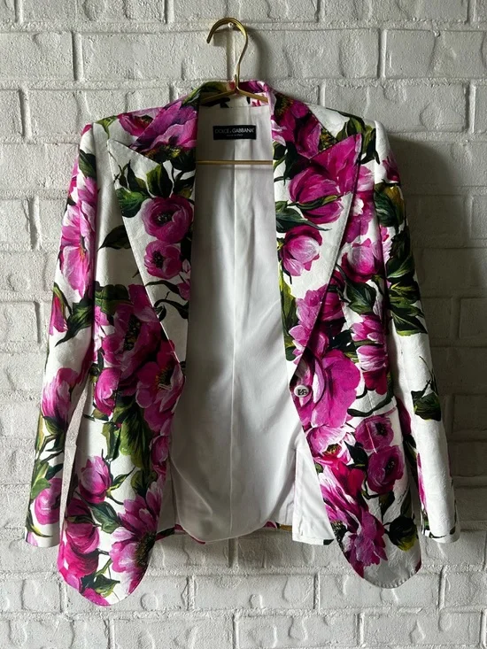 Dolce and Gabbana Peonies Jacquard Single-Breasted Jacket and pantsuit - Picture 2 of 14